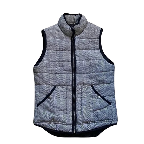 Merona Herringbone Black and White Zip Up Winter Puffer Vest Size Medium - Picture 1 of 7